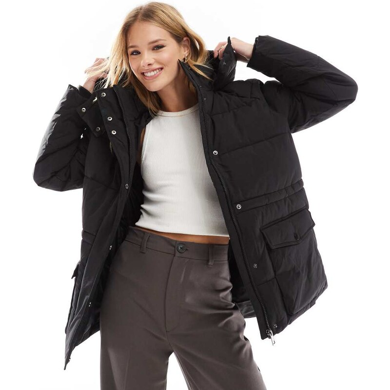 Vero Moda short hooded padded jacket in black