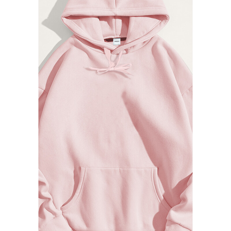 Mikina s Kapucí, Barva Růžová, s Potiskem Regular Hoodie