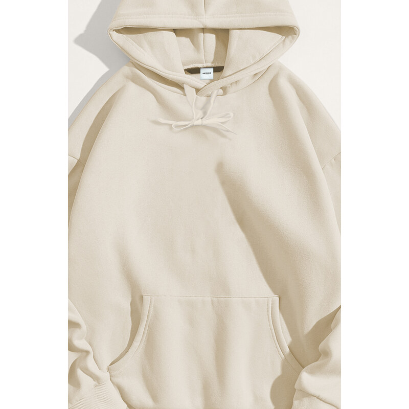 Mikina s Kapucí, Barva Ekru, s Potiskem Regular Hoodie