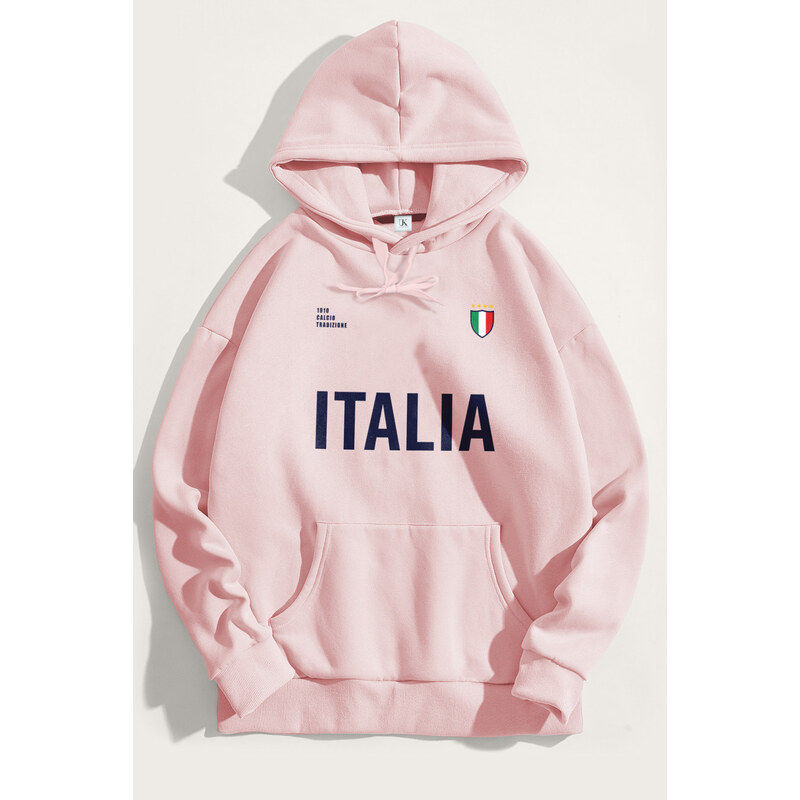Mikina s Kapucí, Barva Růžová, s Potiskem Italia Bold