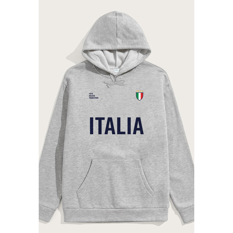 Mikina s Kapucí, Barva Šedá, s Potiskem Italia Bold
