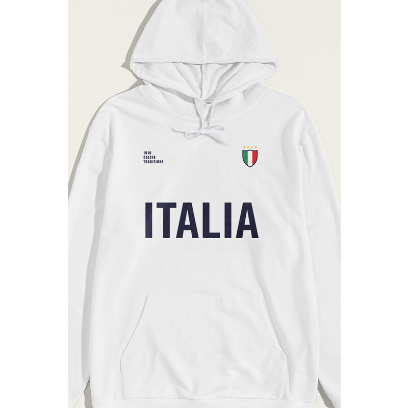 Mikina s Kapucí, Barva Bílá, s Potiskem Italia Bold