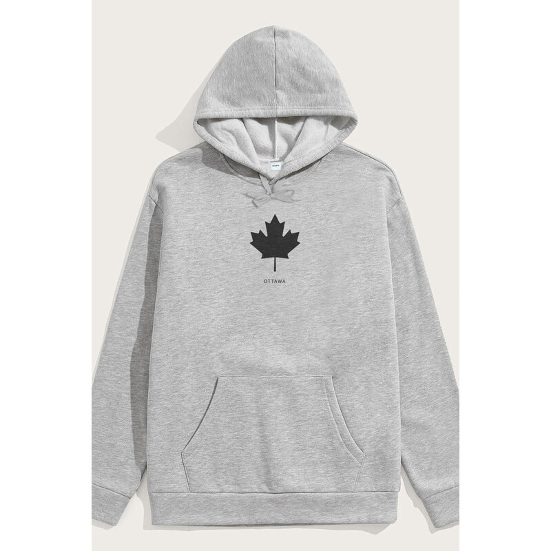 Mikina s Kapucí, Barva Šedá, s Potiskem Ottawa Canada