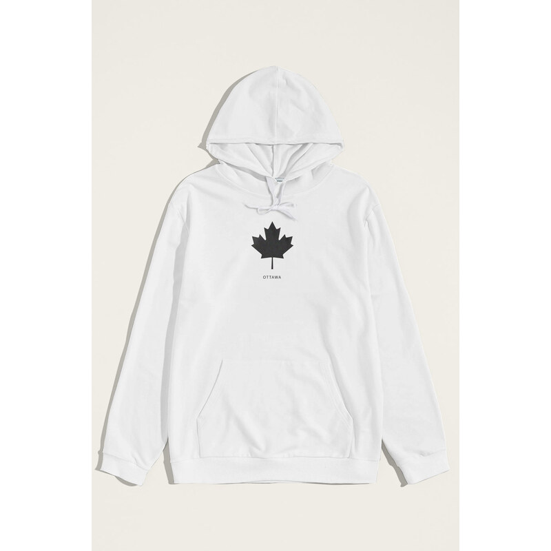 Mikina s Kapucí, Barva Bílá, s Potiskem Ottawa Canada