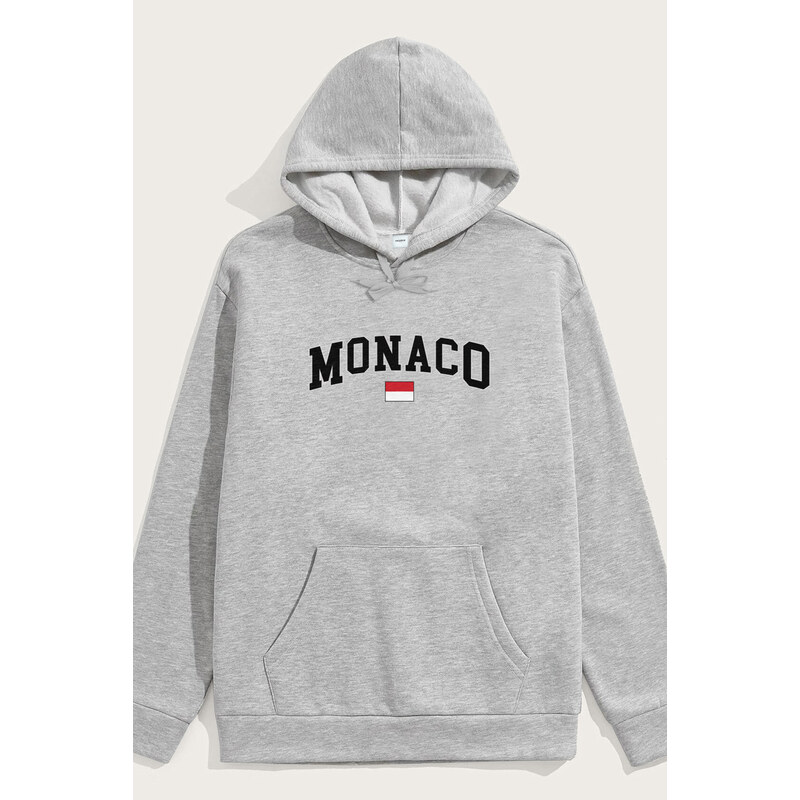 Mikina s Kapucí, Barva Šedá, s Potiskem Monaco Flag
