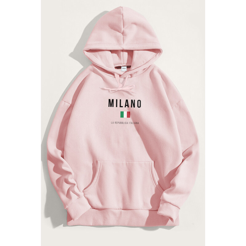 Mikina s Kapucí, Barva Růžová, s Potiskem Milano La Repubblica
