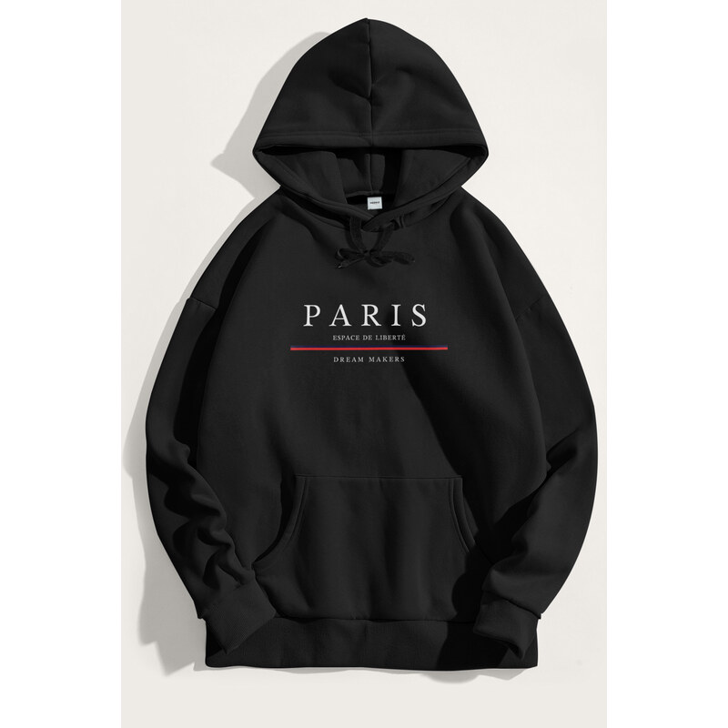 Mikina s Kapucí, Barva Černá, s Potiskem Paris Dream Makers