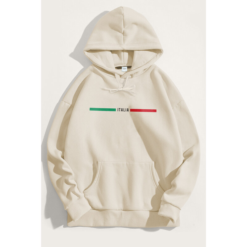 Mikina s Kapucí, Barva Ekru, s Potiskem Italia Red Green