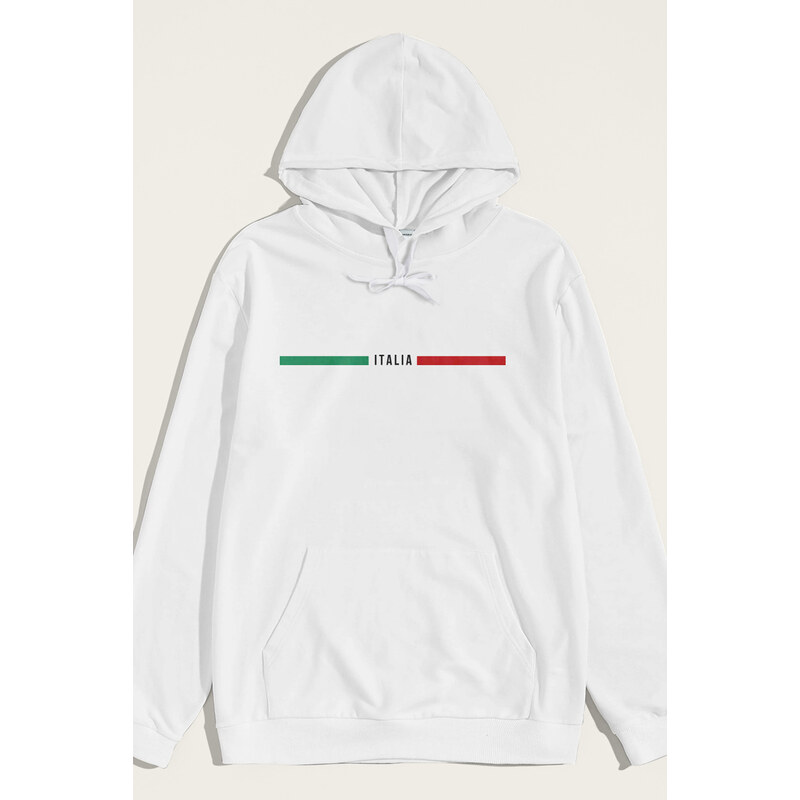 Mikina s Kapucí, Barva Bílá, s Potiskem Italia Red Green
