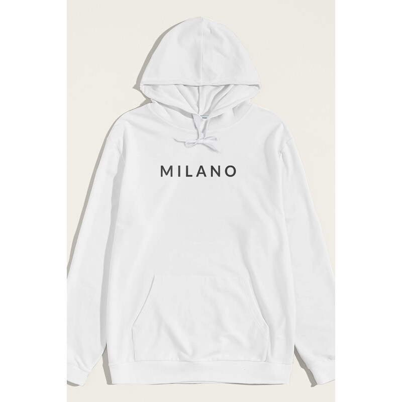 Mikina s Kapucí, Barva Bílá, s Potiskem Milano Grey