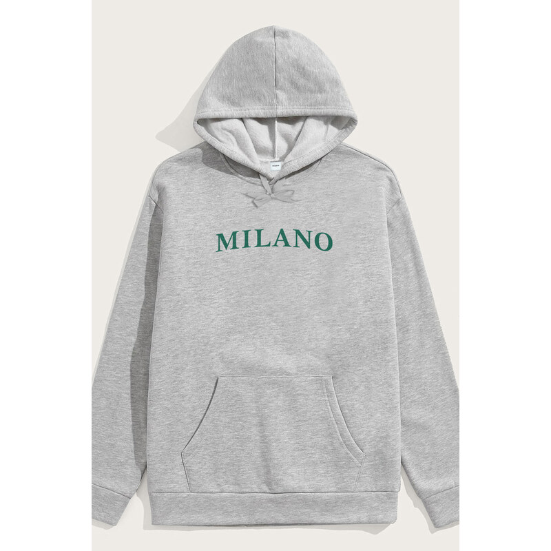 Mikina s Kapucí, Barva Šedá, s Potiskem Milano Green