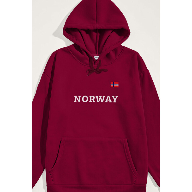 Mikina s Kapucí, Barva Bordó, s Potiskem Norway
