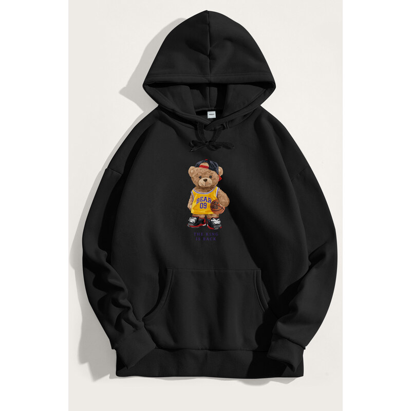 Mikina s Kapucí, Barva Černá, s Potiskem Team Bear Teddy