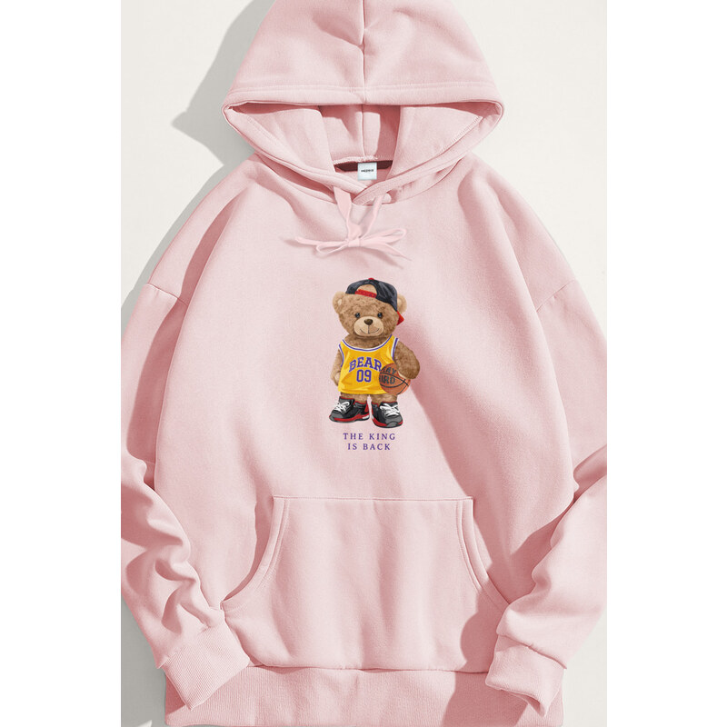 Mikina s Kapucí, Barva Růžová, s Potiskem Team Bear Teddy