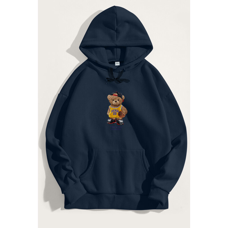 Mikina s Kapucí, Barva Modrá, s Potiskem Team Bear Teddy