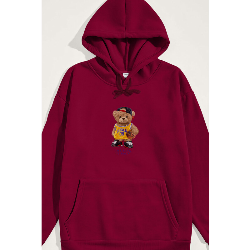 Mikina s Kapucí, Barva Bordó, s Potiskem Team Bear Teddy