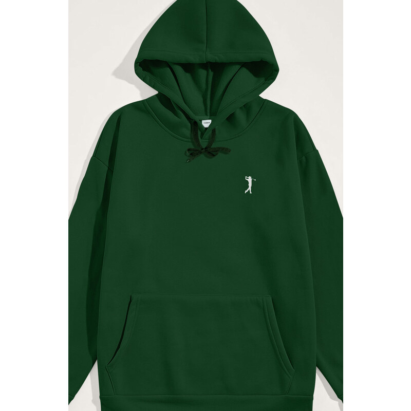 Mikina s Kapucí, Barva Zelená, s Potiskem Golf Swing Logo