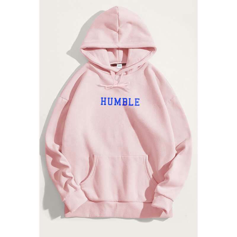 Mikina s Kapucí, Barva Růžová, s Potiskem Humble Print