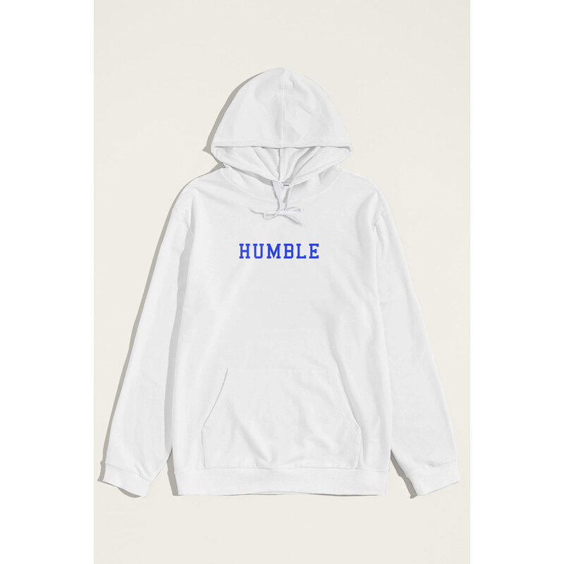 Mikina s Kapucí, Barva Bílá, s Potiskem Humble Print