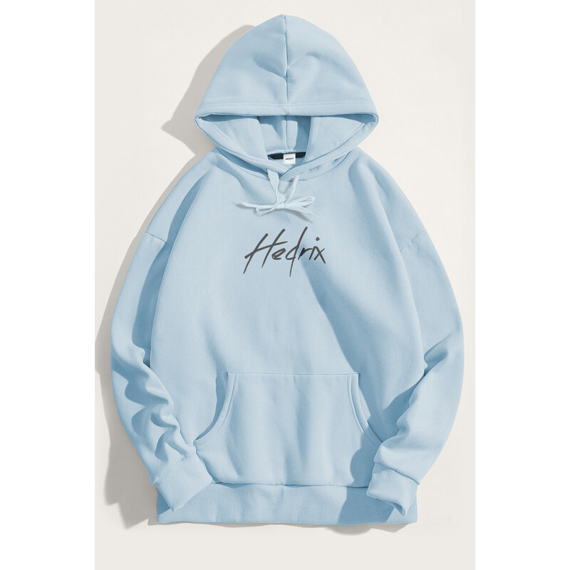Mikina s Kapucí, Barva Nebesky Modrá , s Potiskem Hedrix Logo