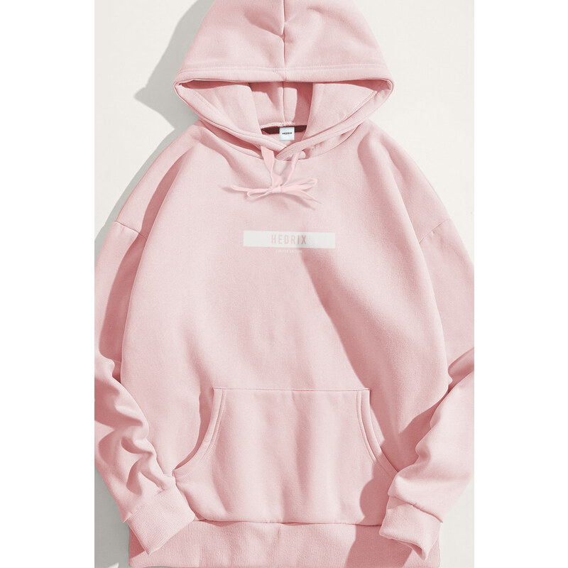 Mikina s Kapucí, Barva Růžová, s Potiskem Discreet Hedrix Logo