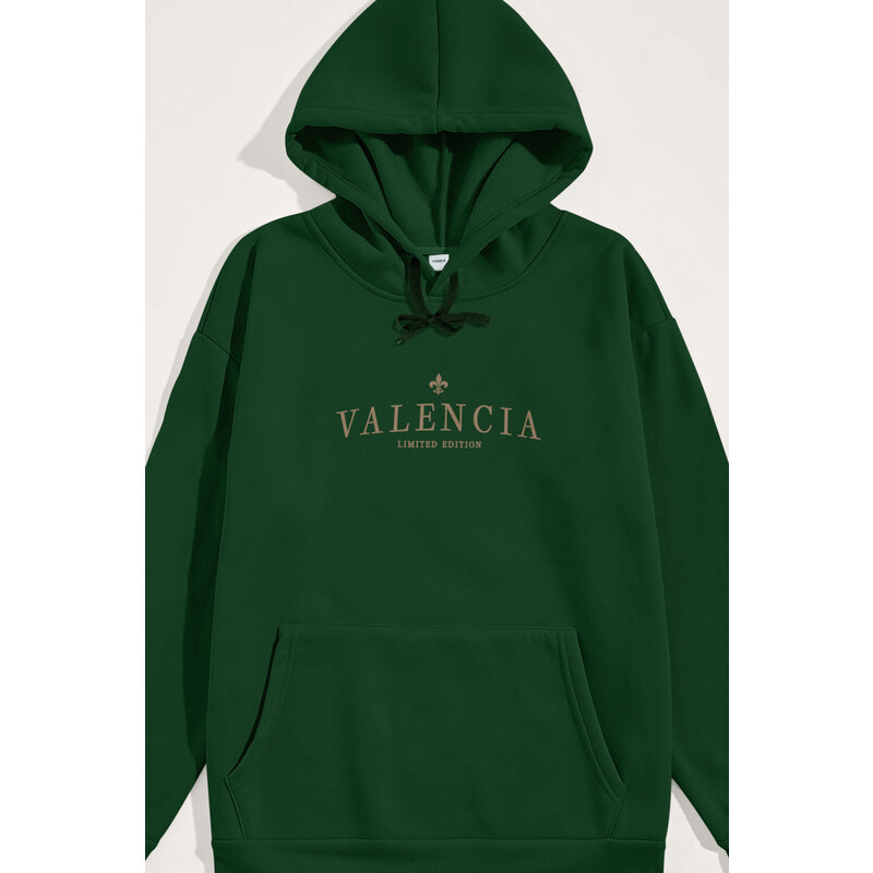 Mikina s Kapucí, Barva Zelená, s Potiskem Valencia Limited