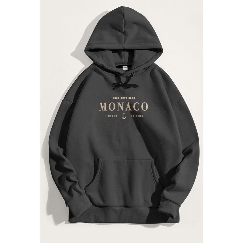 Mikina s Kapucí, Barva Železitě Šedá, s Potiskem Monaco