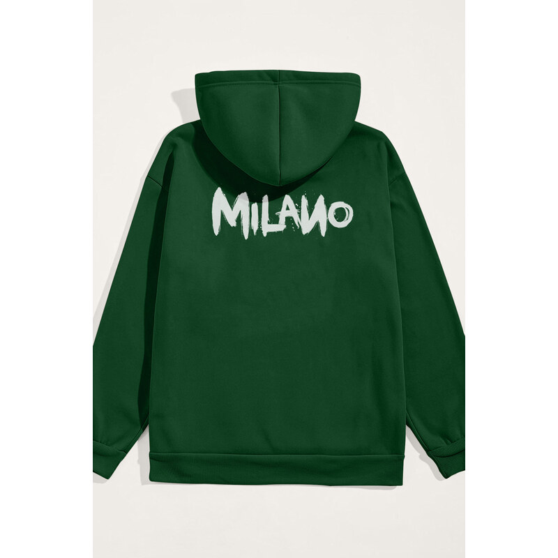 Mikina s Kapucí, Barva Zelená, s Potiskem Milano