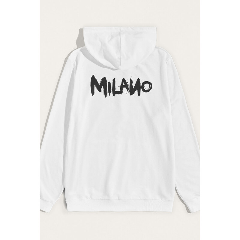 Mikina s Kapucí, Barva Bílá, s Potiskem Milano
