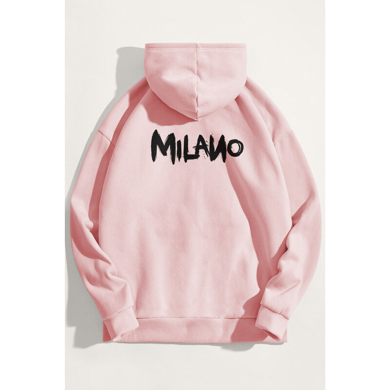 Mikina s Kapucí, Barva Růžová, s Potiskem Milano