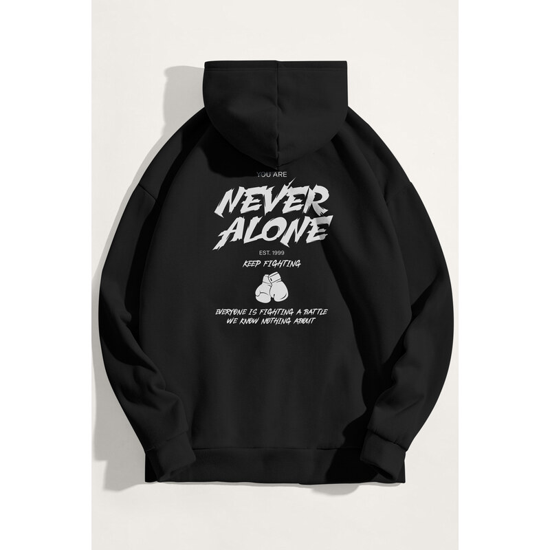 Mikina s Kapucí, Barva Černá, s Potiskem Never Alone