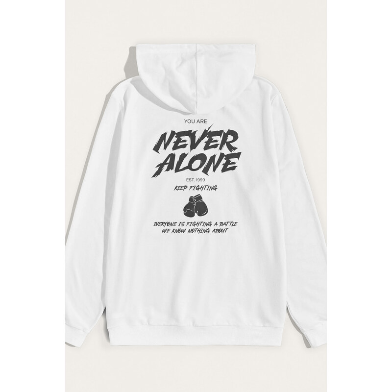 Mikina s Kapucí, Barva Bílá, s Potiskem Never Alone