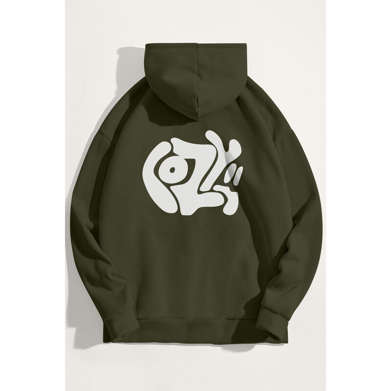 Mikina s Kapucí, Barva Khaki, s Potiskem Cozy