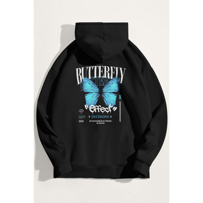 Mikina s Kapucí, Barva Černá, s Potiskem Butterfly Effect
