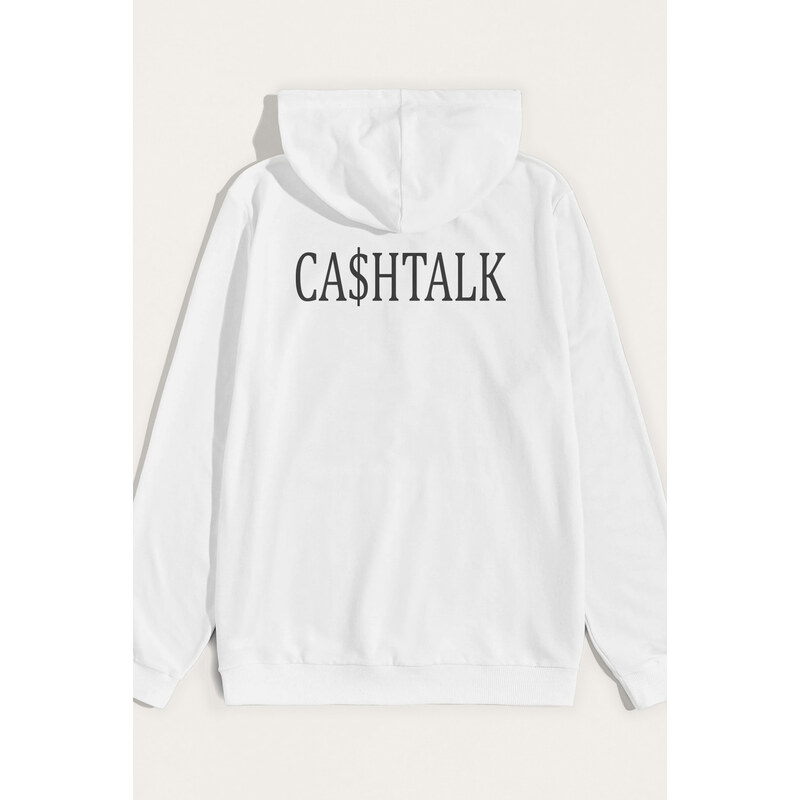 Mikina s Kapucí, Barva Bílá, s Potiskem Cashtalk