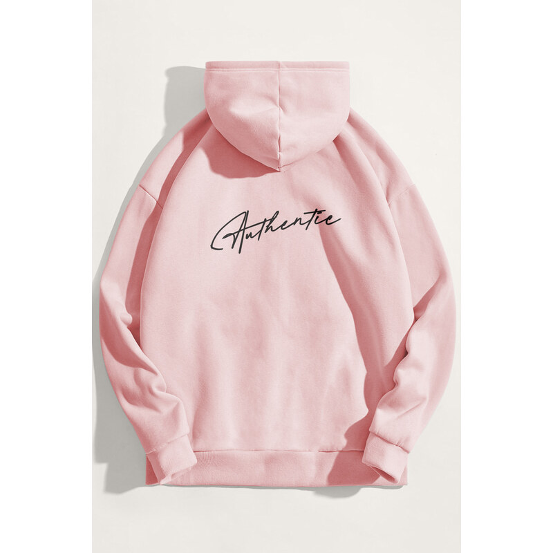 Mikina s Kapucí, Barva Růžová, s Potiskem Authentic