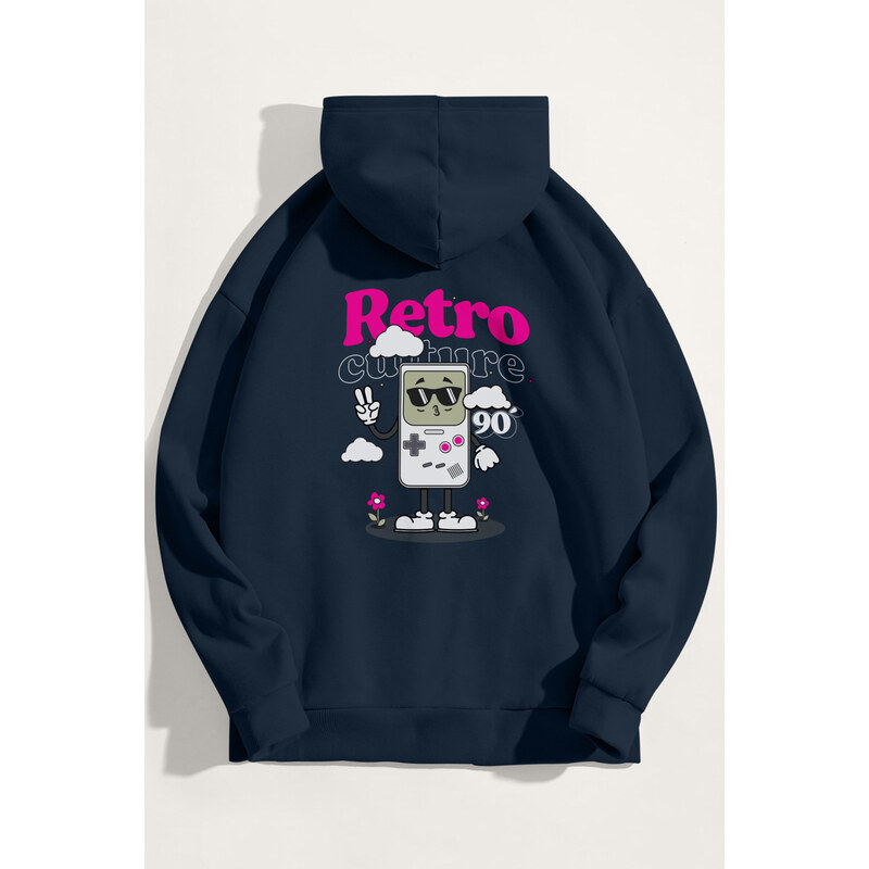 Mikina s Kapucí, Barva Modrá, s Potiskem 90s Retro Culture