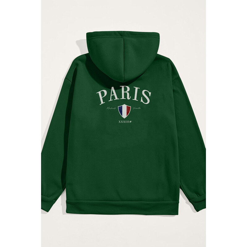 Mikina s Kapucí, Barva Zelená, s Potiskem Paris XXXIII Bold