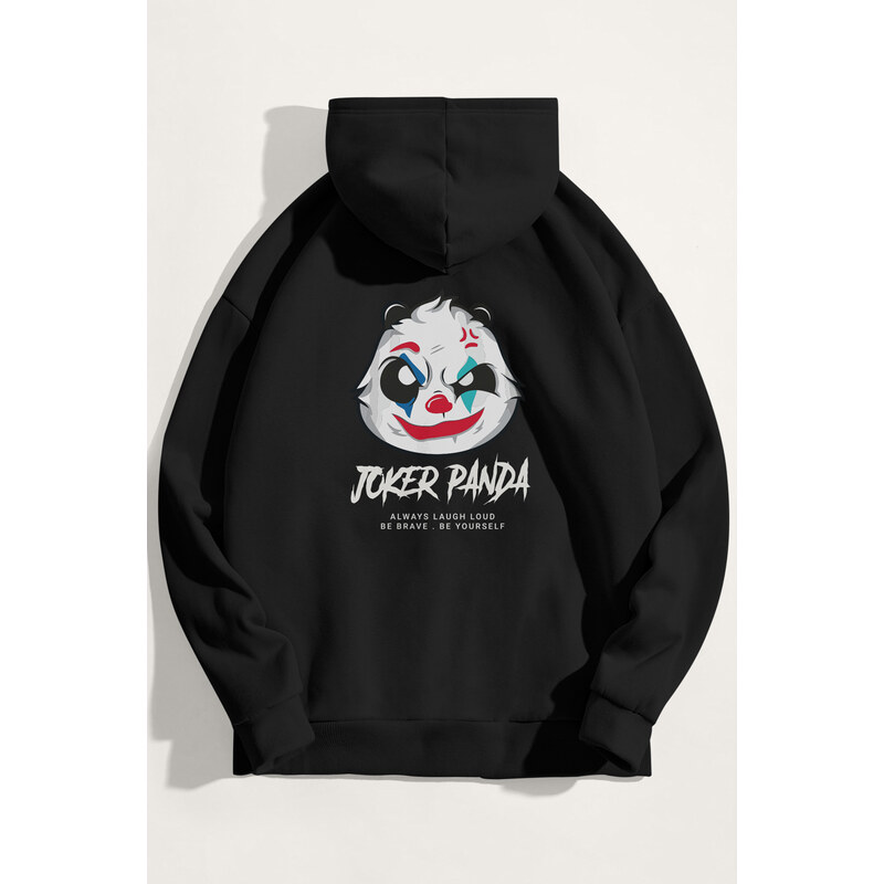 Mikina s Kapucí, Barva Černá, s Potiskem Joker Panda