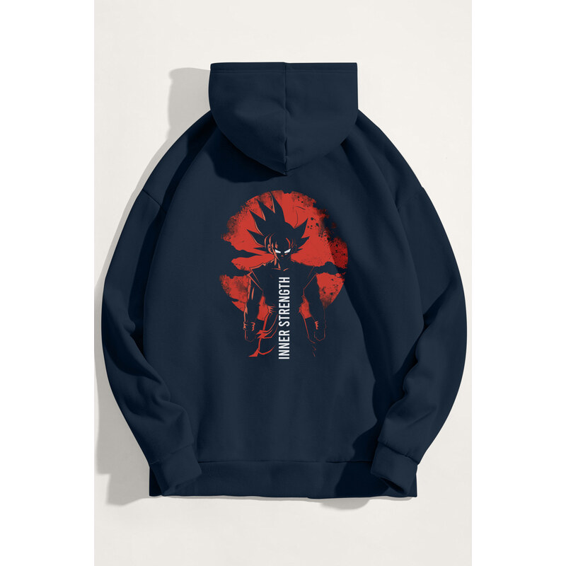 Mikina s Kapucí, Barva Modrá, s Potiskem Saiyan Inner Strength