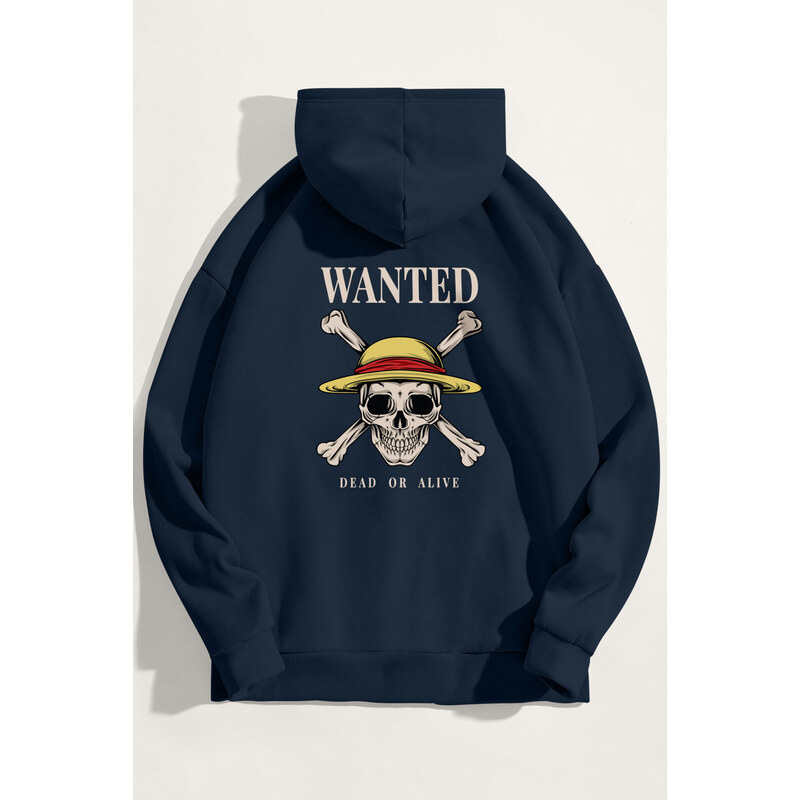 Mikina s Kapucí, Barva Modrá, s Potiskem Wanted Dead Or Alive