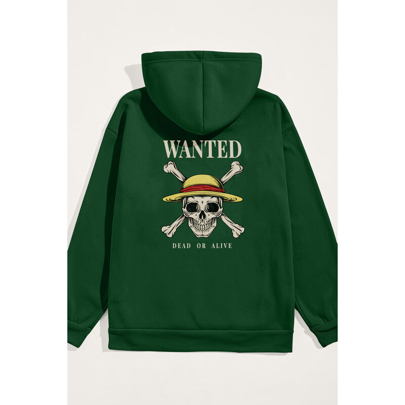 Mikina s Kapucí, Barva Zelená, s Potiskem Wanted Dead Or Alive