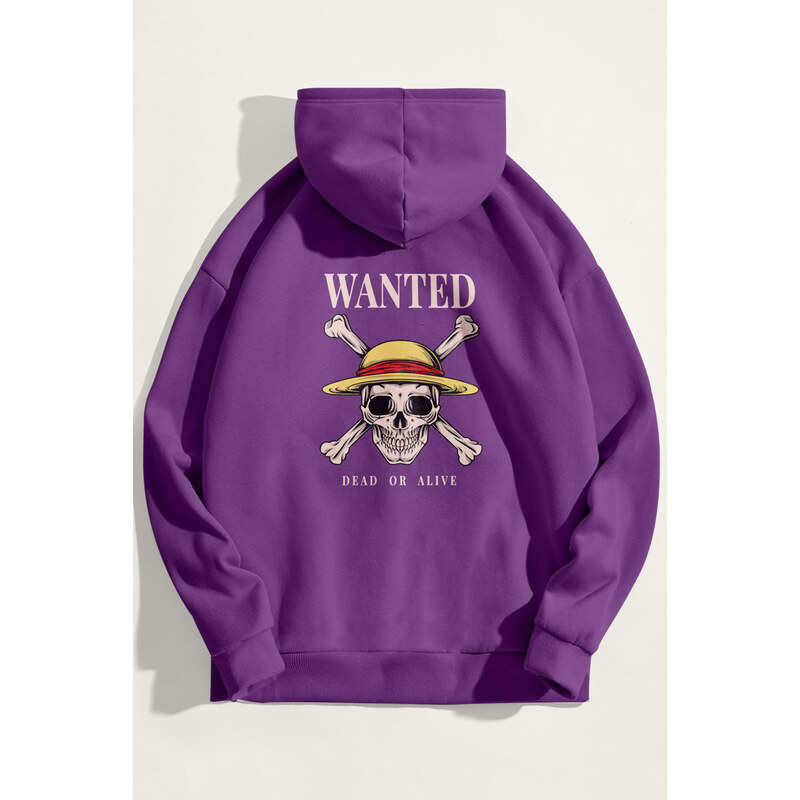 Mikina s Kapucí, Barva Fialová , s Potiskem Wanted Dead Or Alive
