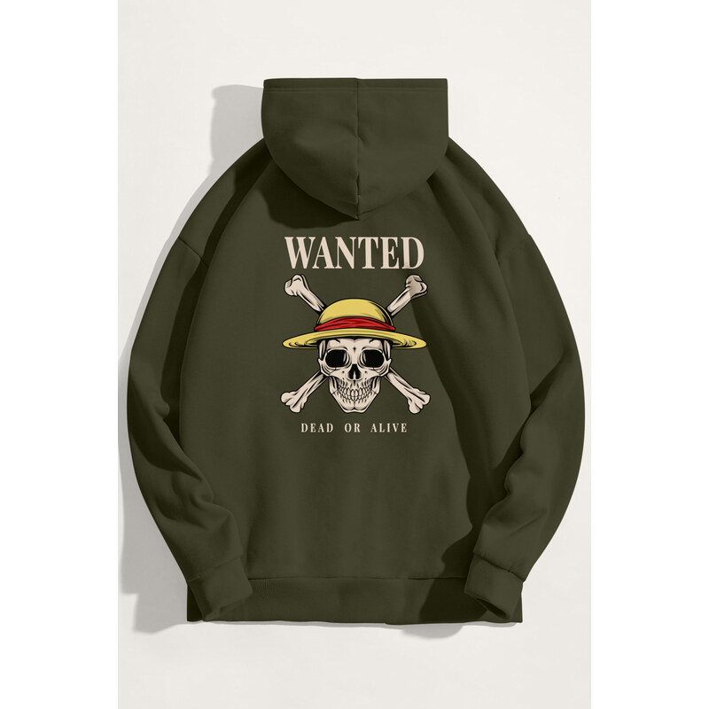 Mikina s Kapucí, Barva Khaki, s Potiskem Wanted Dead Or Alive