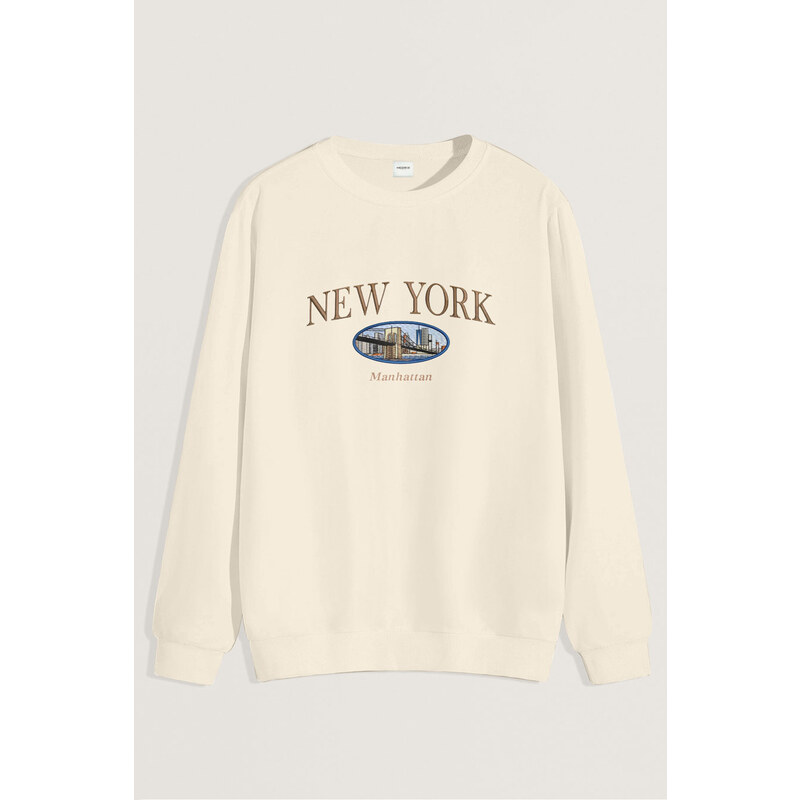 Mikina, Barva Ekru, s Potiskem New York Manhattan