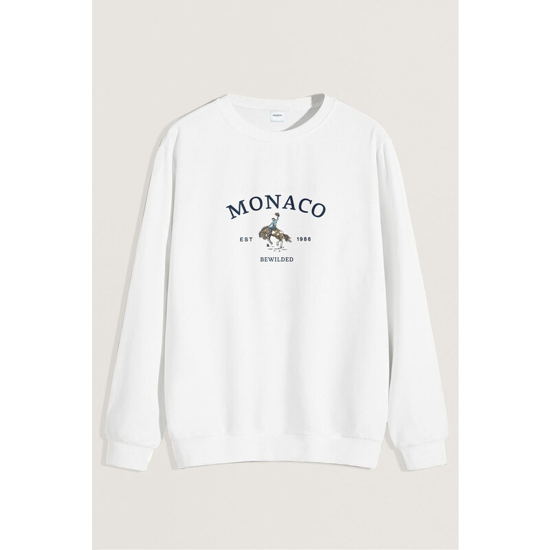 Mikina, Barva Bílá, s Potiskem Monaco 1986