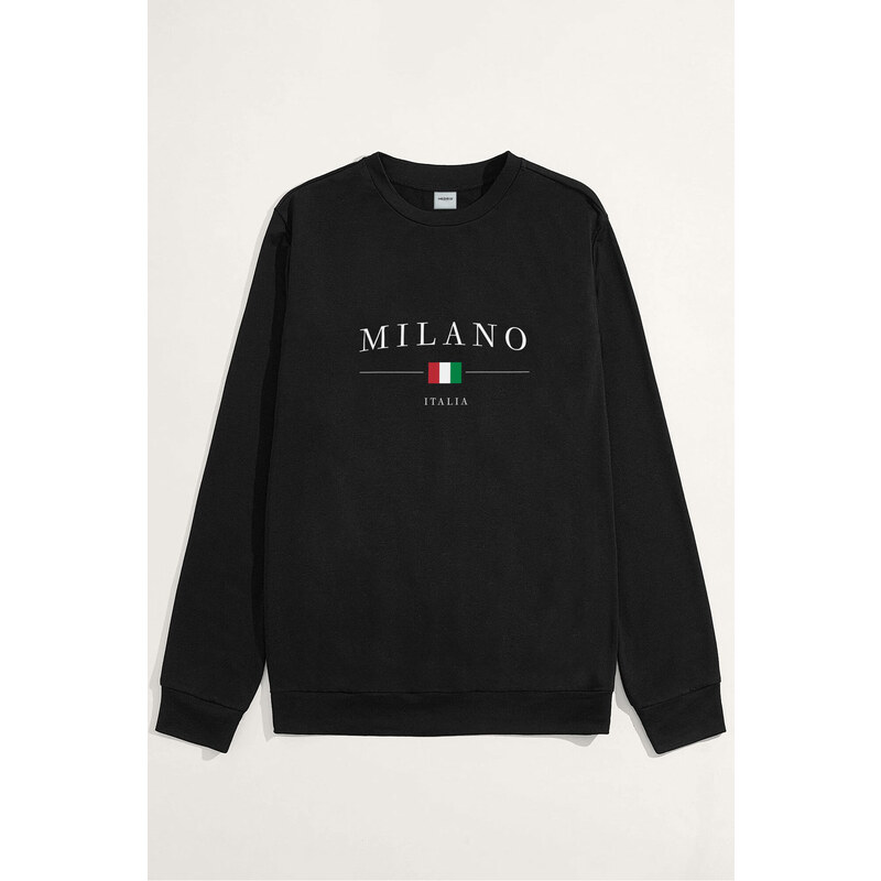 Mikina, Barva Černá, s Potiskem Milano Italia