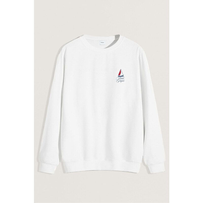 Mikina, Barva Bílá, s Potiskem Minimal Saint Tropez Sailing