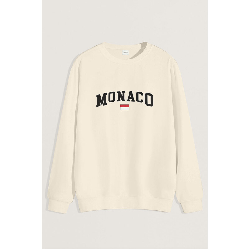 Mikina, Barva Ekru, s Potiskem Monaco Flag