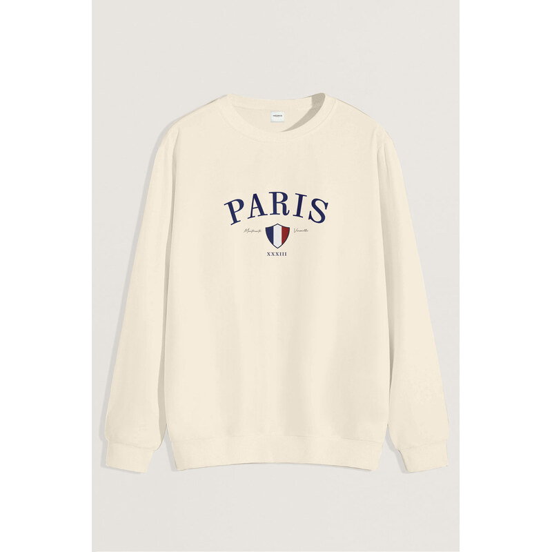 Mikina, Barva Ekru, s Potiskem Paris XXXIII